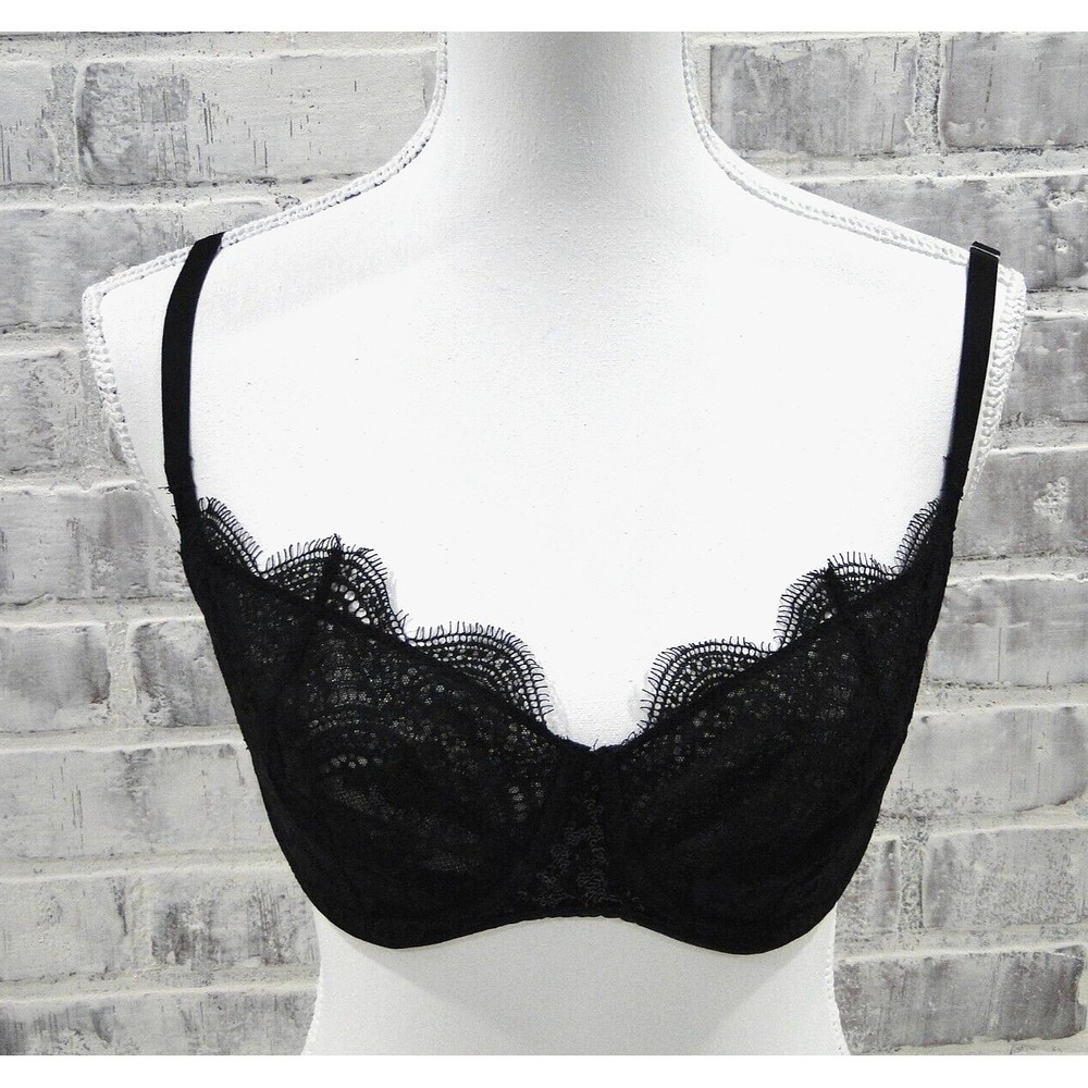 Victoria Secret Bra Dream Angels Push Up Without Padding 32DDD Black Lace Sequin